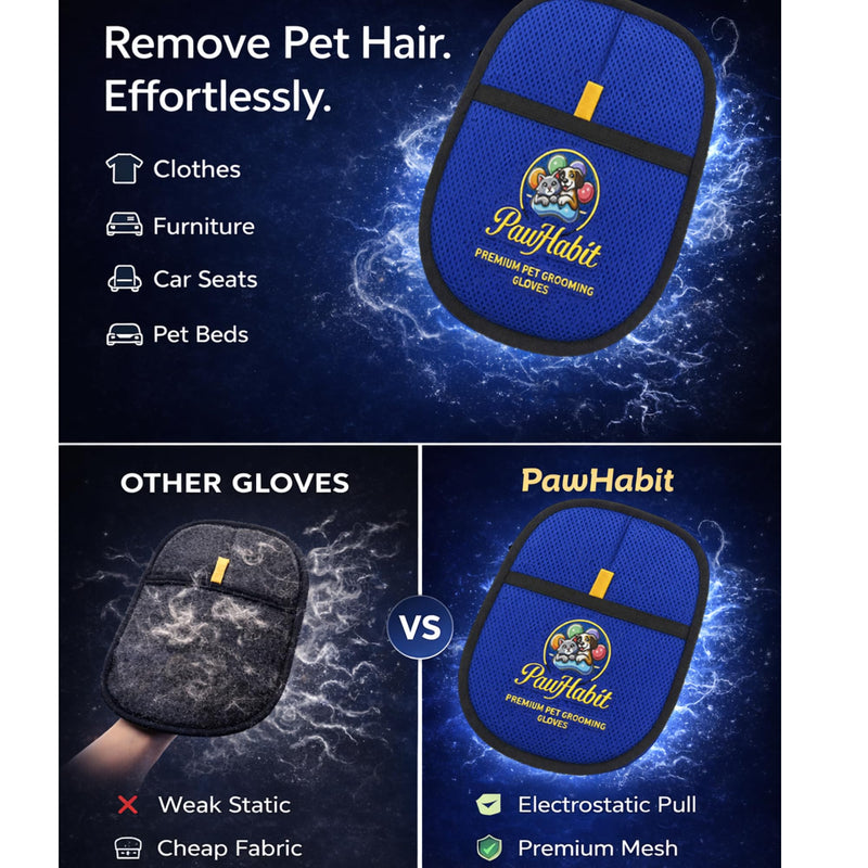 Pet Hair cleaning & Deshedding Glove for Dogs & Cats, Washable, Enhanced Grip, Removes Loose Fur, Lint & Dirt Easily, Couch,Carpet,car seat - PawsPlanet Australia