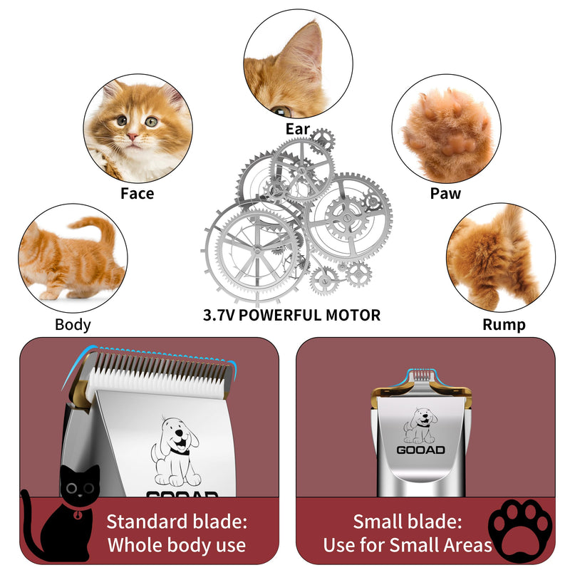 Cat Clippers for Matted Hair, Cat Grooming Kit, Cordless Cat Shaver for Long Hair, Low Noise Paw Trimmer, Cat Hair Trimmer for Grooming,Quiet Pet Hair Clippers Tools for Cats Dogs (Red) Red