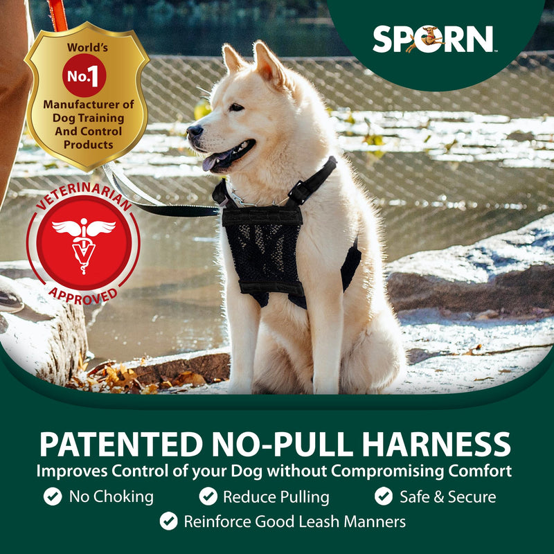 Sporn Large/XL No Pull Dog Harness for Large Dogs - Black Mesh Body, Durable Nylon, Breathable, Easy to Put On, No Choke, Padded, Adjustable, XL Dog Harness for Extra Large Breeds - PawsPlanet Australia