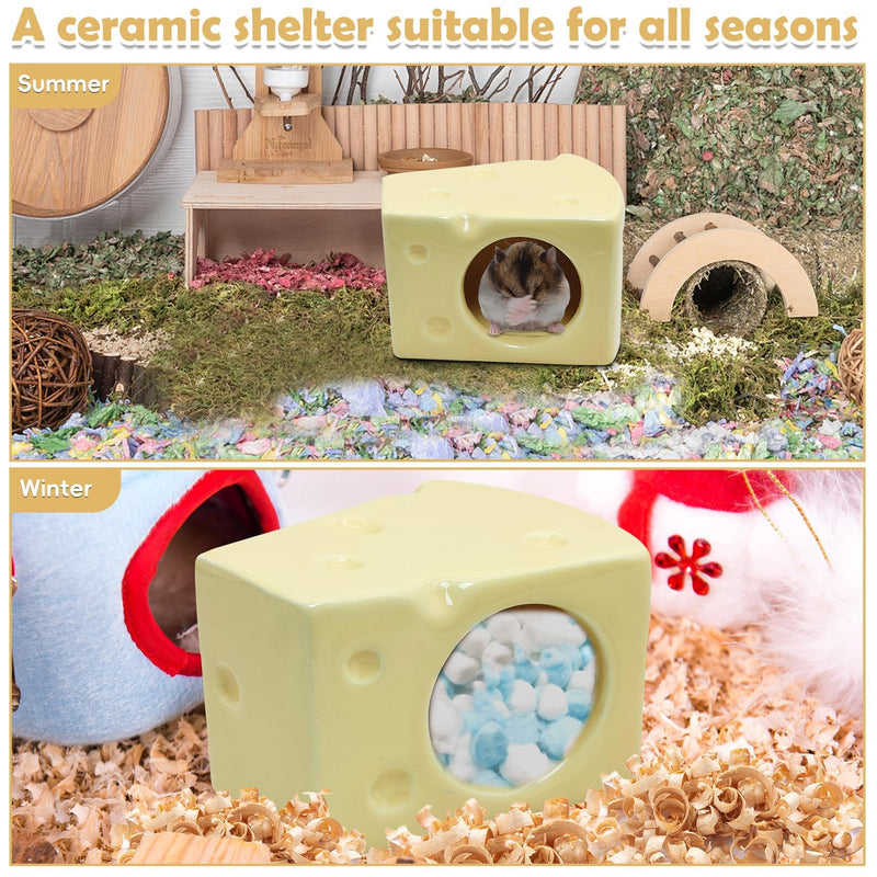 PINVNBY Ceramic Hamsters Hideout, Hamster Food Bowl and Water Bottle with Stand Ceramic Cheese Hamster Cage Accessories for Campbell Gerbil Dwarf to Eat Drink and Play in Habitat(4 PCS) - PawsPlanet Australia
