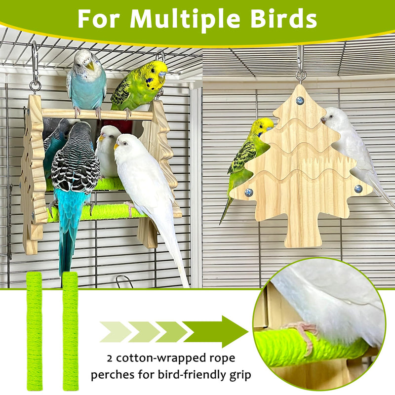 Bird Mirror Toy Perch, 2-Sided Hd Parakeet Mirrors & 2 Cotton-Wrapped Perches for Multiple Birds, Wooden Frame Hanging Parrot Swing for Cage, Safe No Sharp Edges Bird Toy for Budgie Lovebird Cockatiel - PawsPlanet Australia