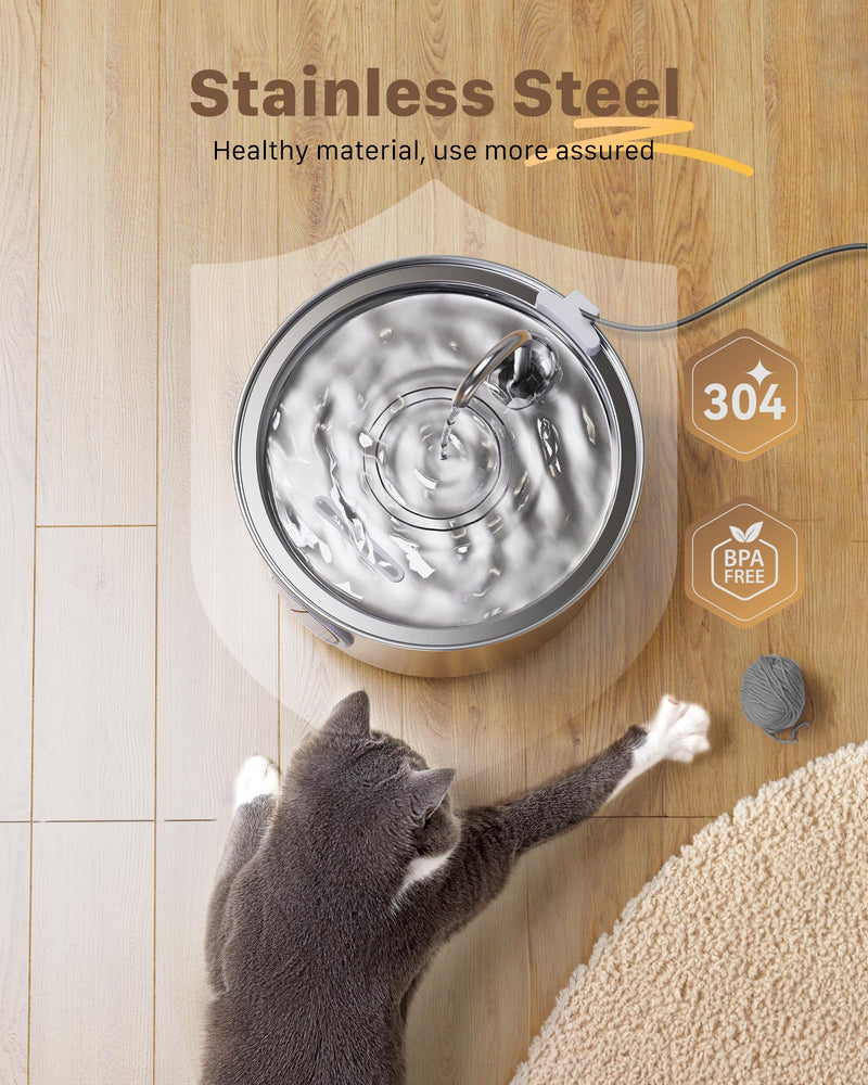 Cat Water Fountain Stainless Steel: Cat Fountain for Drinking - 108oz/3.2L Pet Water Fountain for Cats Indoor - Quiet Water Fountain for Cats - Faucet Pet Fountain - for Small and Medium-Sized Pets Cat Water Fountain - PawsPlanet Australia