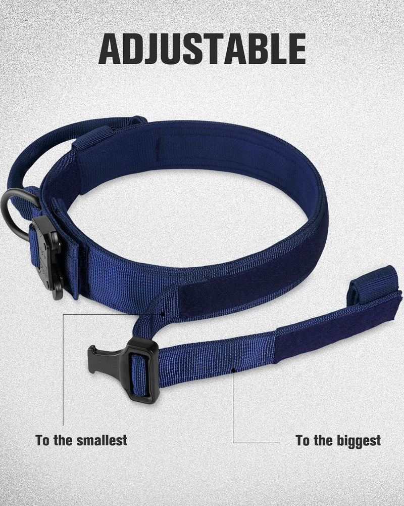 Joytale Tactical Dog Collar(17"-21") and Dog Leash Set, Shock Absorbing Bungee Dog Leash and Adjustable Strong Dog Collar with Handle for Large Dogs(Navyblue, L) - PawsPlanet Australia