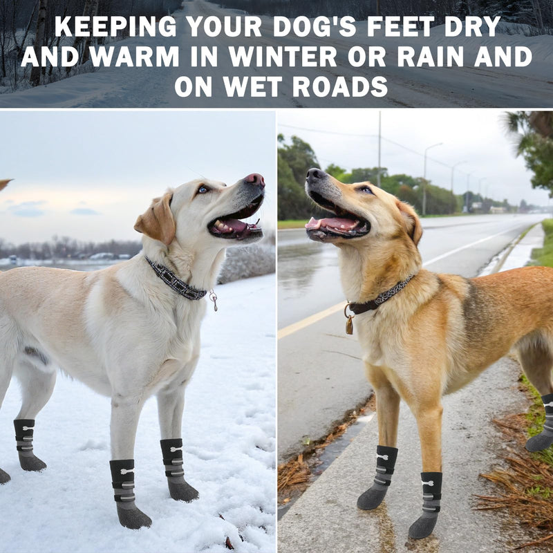 SCENEREAL Anti Slip Dog Socks Boots, Dog Shoes for Hot/Cold Pavement Snow Rain Days, Waterproof Grip Doggy Booties for Hardwood Floor, Winter Paw Protectors for Small Medium Large Senior Old Dogs XL(2.73"x2.32")(Paw L*W) Black