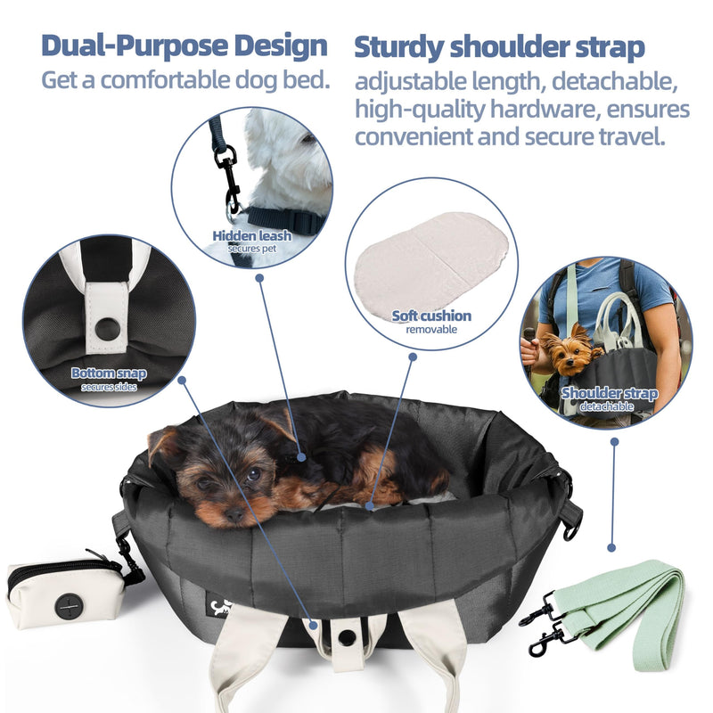 Sytopia Small Dog Carrier Purse, Portable Pet Carrier Tote Carrier with Pockets, Adjustable Safety Leash, Waterproof Dog Travel Bag, Travel Pets Purse up to 4 Lbs, Dark Grey Extra Small (XS) - PawsPlanet Australia