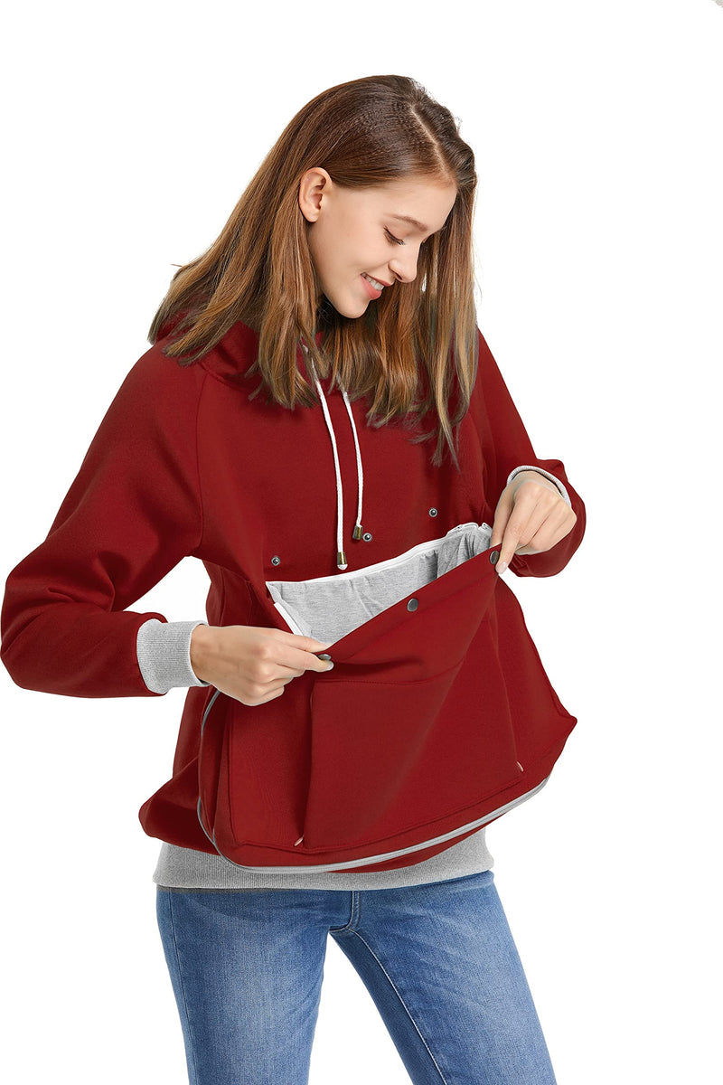 ALYC Cat Dog Carrier Hoodie Large Pet Pouch Sweatshirt Puppy Kitten Holder Pullover Top Kangaroo Hoodies for Women Burgundy X-Large - PawsPlanet Australia