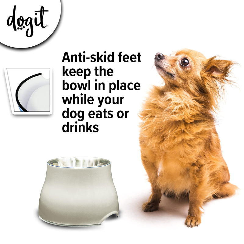 Dogit Elevated Dog Bowl, Stainless Steel Dog Food and Water Bowl for Small Dogs, White, 73745 Off White