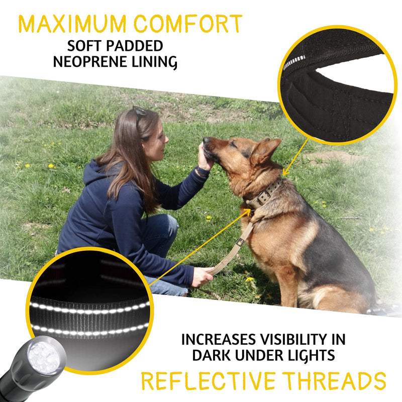 ADITYNA Heavy Duty Dog Collar for Extra-Large Dogs - Reflective Black XL Collar with Handle for Training, and Walking - Wide, Thick, Tactical, Soft Neoprene Padded Extra-Large: Fit 24-30" Neck