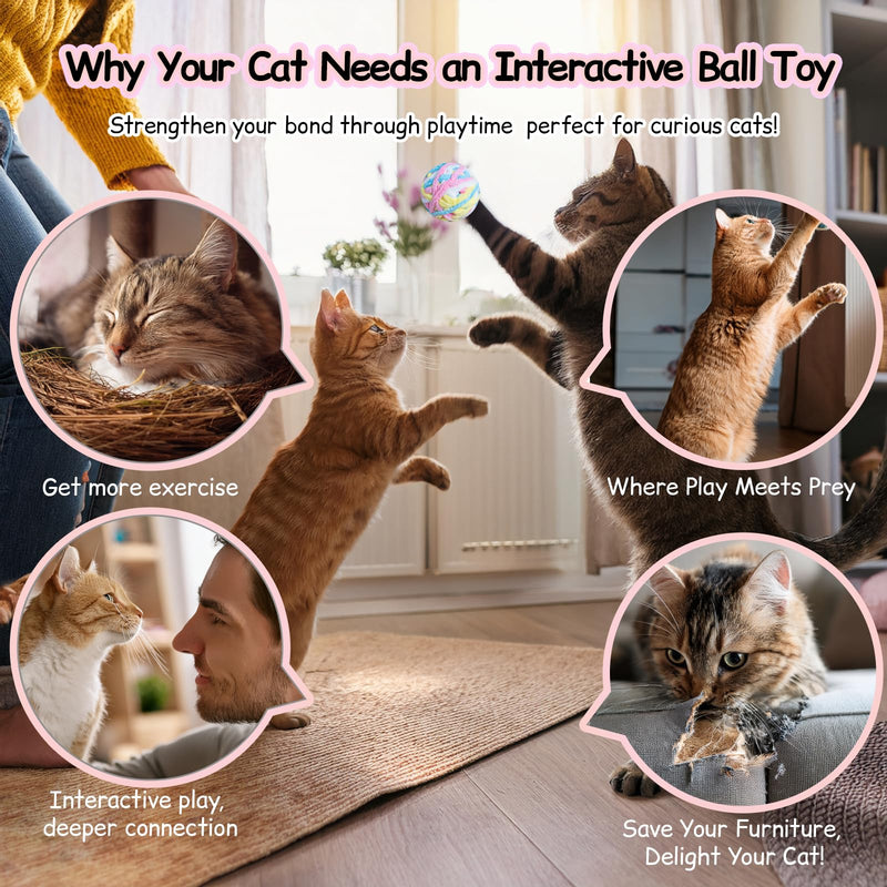 Cat Toys Balls 12Pcs Yarn Cat Balls with Bells Inside, Interactive Kitten Chew Toys for Indoor Kittens Kitty,Muticolor, Crinkle Toys Set，1.7 inches - PawsPlanet Australia