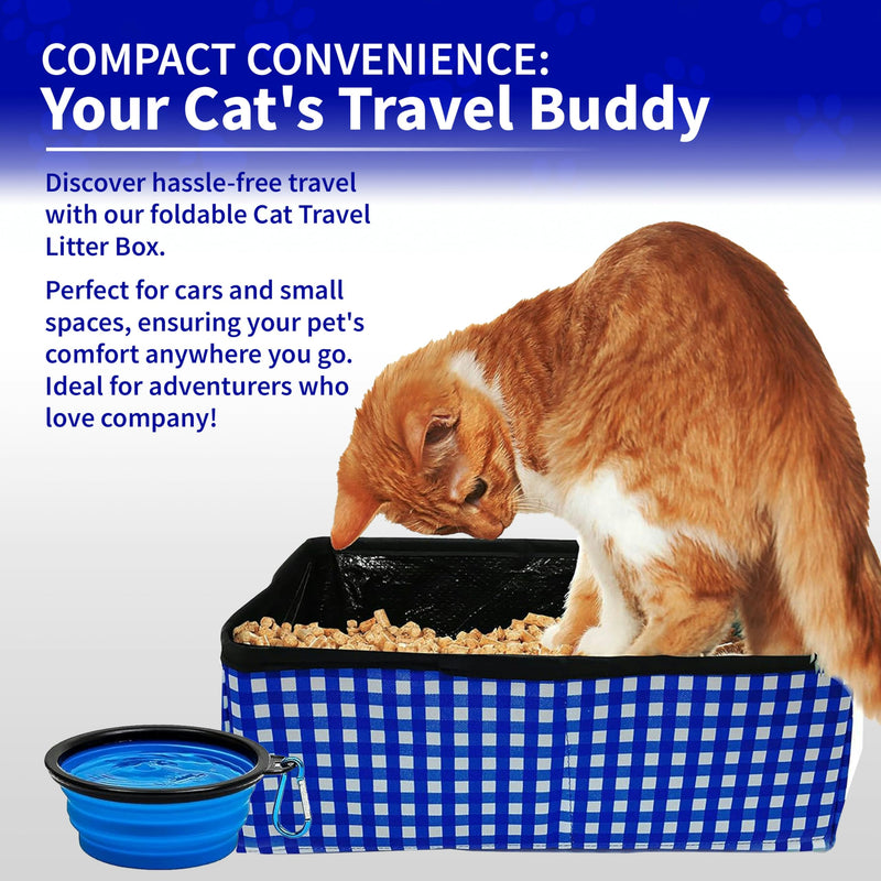 Pet Fit For Life - Vibrant Collapsible Travel Cat Litter Box - Portable, Foldable, Compact Design with Bonus Water Bowl - Ideal for Car & Camping - Reusable, Cats Safe - Blue, (16"x12"x5") - PawsPlanet Australia