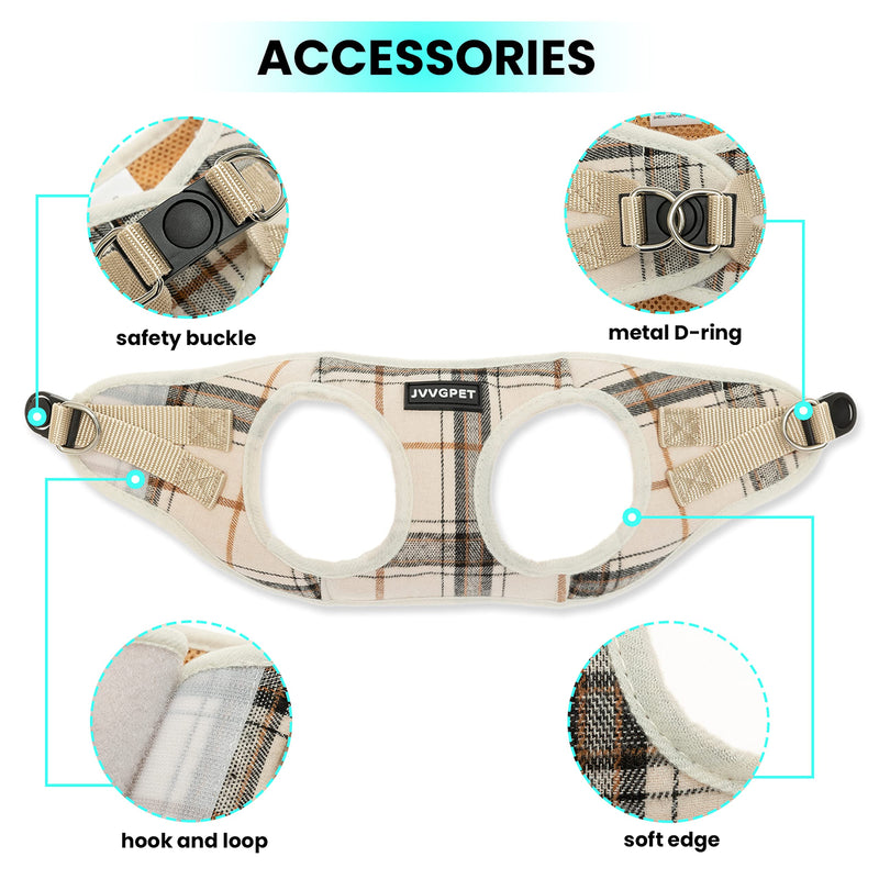 Dog Harness for Small Dogs - Plaid No Pull Dog Vest Harness and Leash Set - Step in Reflective Adjustable Soft Mesh Full Body Dog Harness for Walking, Running, Training... Small-chest : 13"-14.5" Beige - PawsPlanet Australia