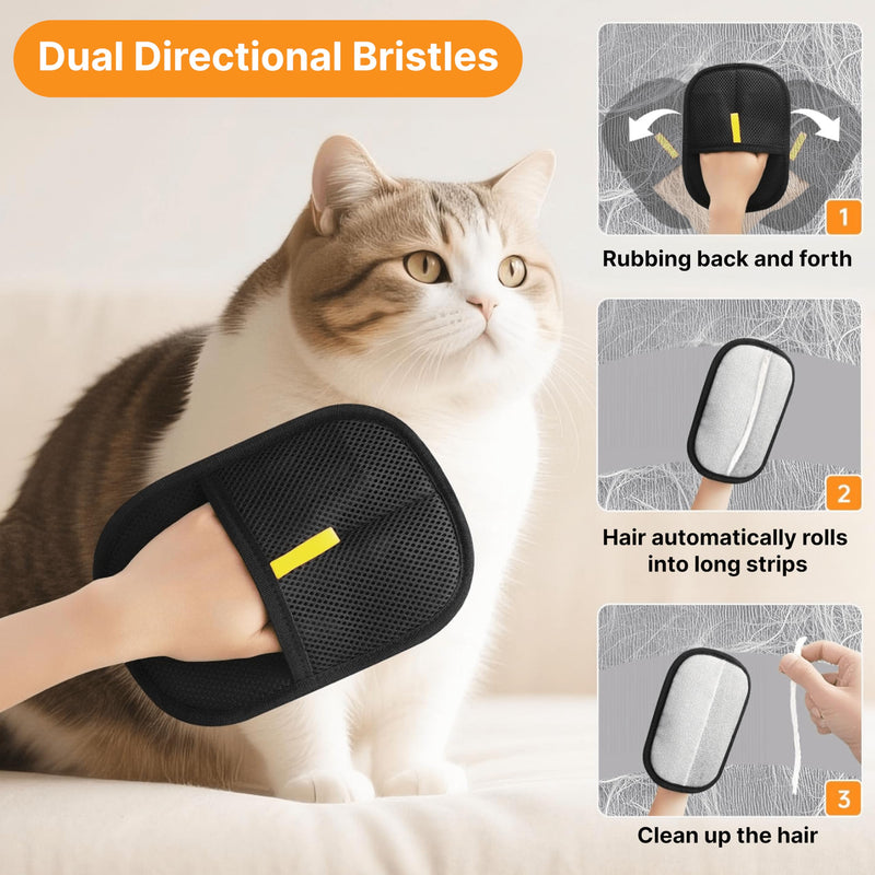 4 PCS Upgraded Electrostatic Pet Hair Removal Glove - Reusable, Washable Mitt for Furniture, Carpet, Car Seat & Clothing - Efficient Cat & Dog Hair Remover, Black
