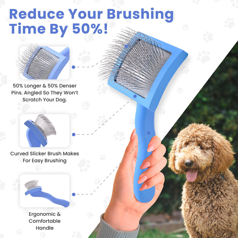 We Love Doodles Small Curved Slicker Brush and Detangler Spray Bundle (Lavender) - Goldendoodle Dematting & Shedding Brush, Tangle Remover Spray - Made in USA - PawsPlanet Australia