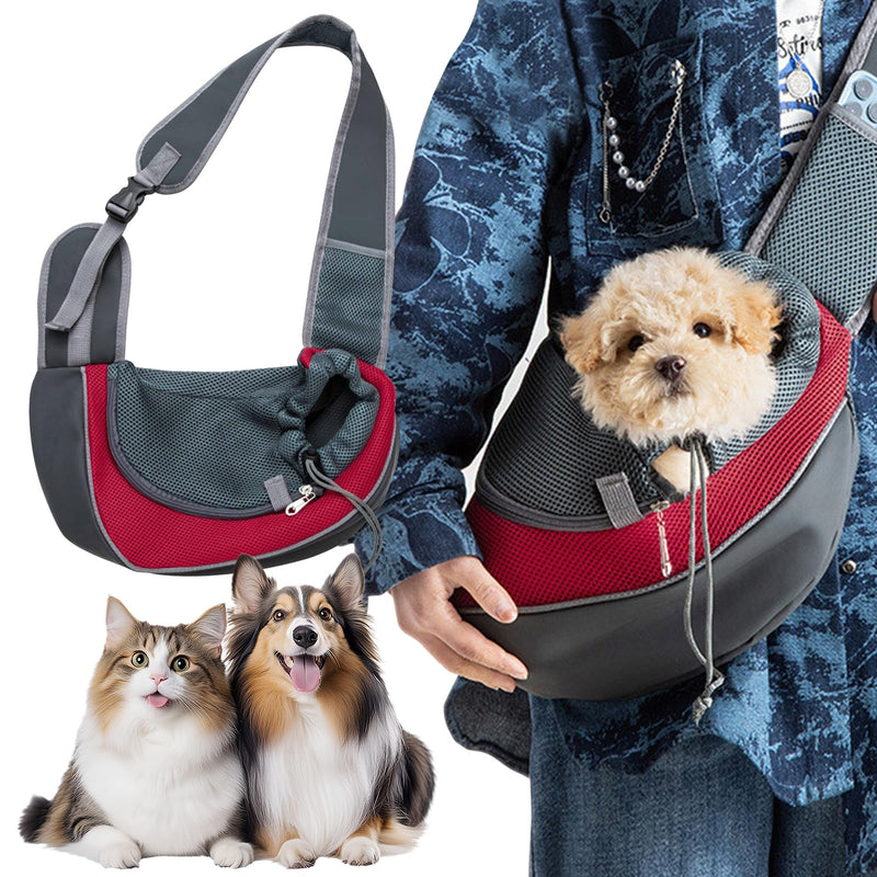 Dog Carrier Sling Front with Adjustable Strap Outdoor Travel Shoulder Pet Bag(Red) - PawsPlanet Australia