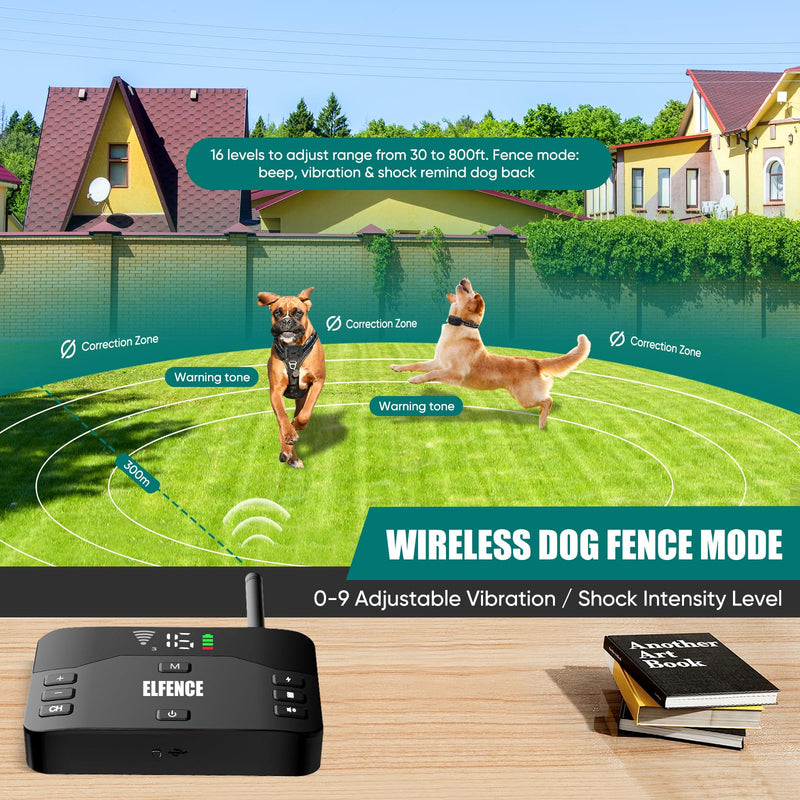 Wireless Dog Fence System, Electric Fence for Dog, Portable Wireless Pet Perimeter Dog Training Collar, Adjustable Safe Dog Boundary,Rechargeable Collar for Big,Medium Sizes Dogs (1 Dog Collar) - PawsPlanet Australia