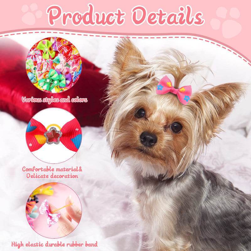 Reginary 300 Pack Dog Bows Grooming Cute Dog Hair Bows Girl with Rubber Bands Small Puppy Bowknots Colorful Hair Accessories for Puppies Pets Gift Classic Style - PawsPlanet Australia
