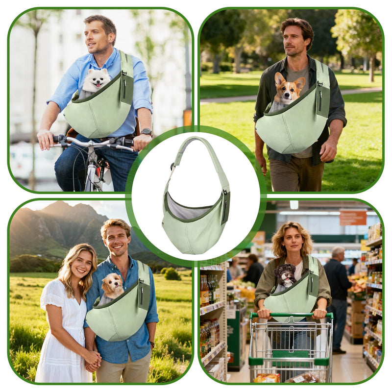 Dog Carrier Sling, Hands Free Pet Sling Carriers for Small Dogs and Cats, Thick Padded Shoulder Strap Adjustable Dog Carriers with Storage Pocket, Water-Resistant Puppy Carrier Purse, Green - PawsPlanet Australia
