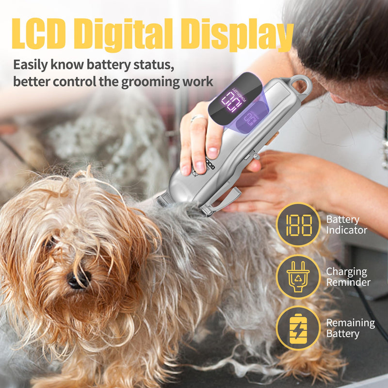 Dog Clippers for Grooming,Dog Grooming Kit for Heavy Thick Hair&Coats/Low Noise Rechargeable Cordless Pet Shaver with Paw Trimmer Nail Grinder/Hair Trimmer for Small & Large Cats Silver - PawsPlanet Australia