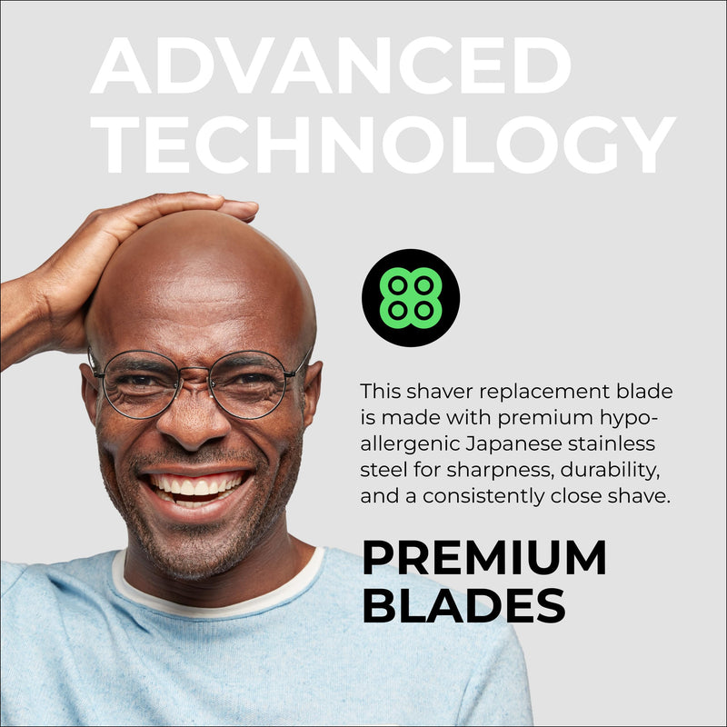Skull Shaver Carver PRO 4 Head Replacement Blade - Shaver Blade for Wet & Dry Shaving - Rotary Heads Design - Japanese Stainless Steel - Compatible with Pitbull, Palm & Butterfly Kiss Shavers