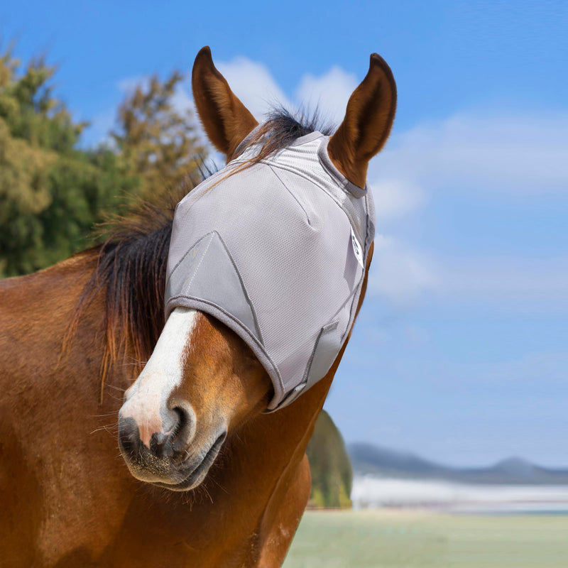Raelitego Horse Fly Mask, Adjustable Fly Masks for Horses Without Ears, UV Protection from Insect Pests Comfort Mesh Without Nose Average Size Horses Accessories (L) L