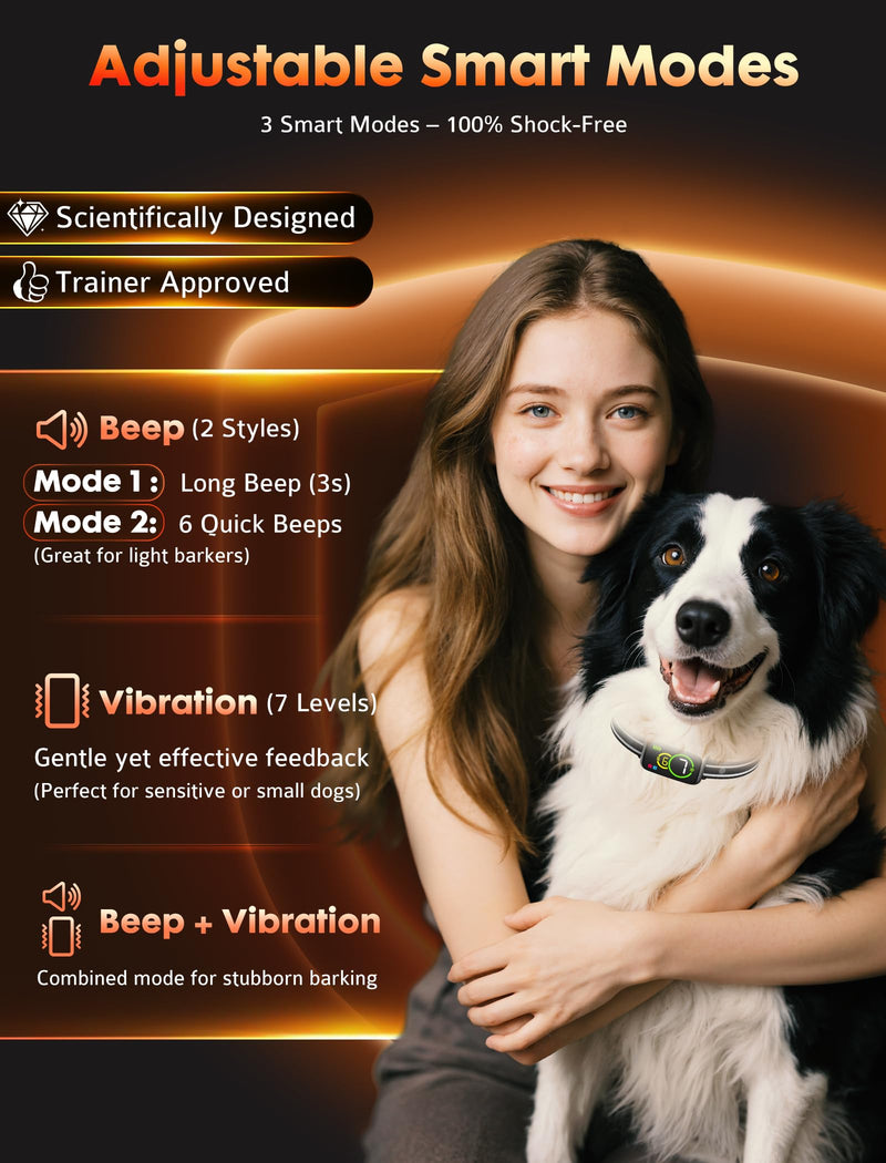 Dog Bark Collar, Smart Bark Collar for Small Dogs 5-15lbs Medium Large Dogs, Effective AI Barking Collar with Adjustable Beep Vibration Modes & 7 Sensitivity, Automatic Anti Barking Device for Dog - PawsPlanet Australia