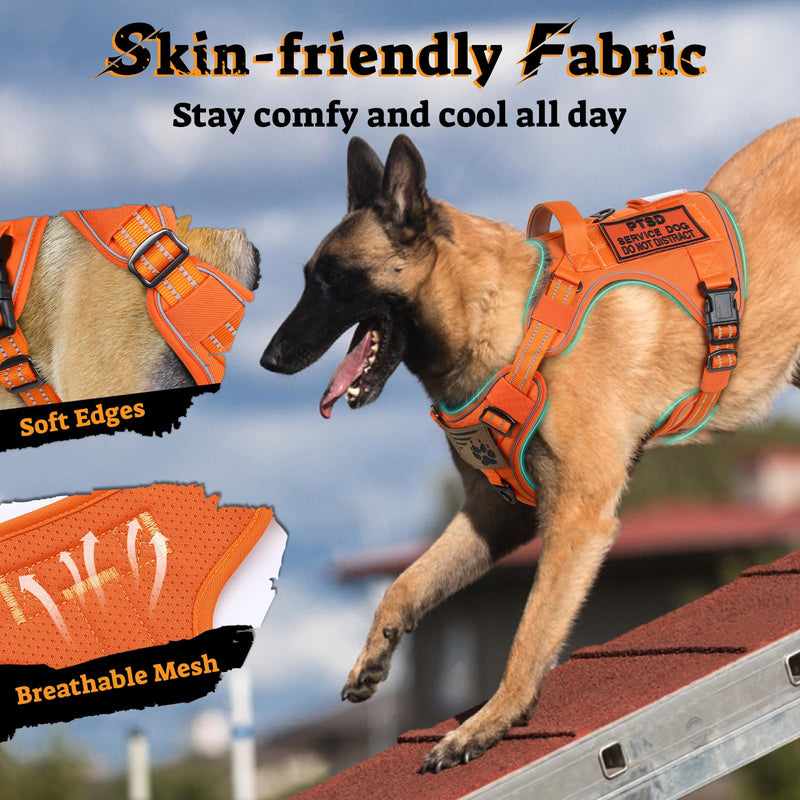 rabbitgoo Dog Harness for Large Dogs No Pull, Tactical Service Pet Vest with Molle and Control Handle, Adjustable and Reflective Military Harness for Easy Walking and Training, Orange, XL X-Large - PawsPlanet Australia