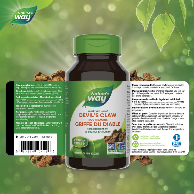 Nature’s Way Devil's Claw Root, Traditional Joint Support*, 960 mg per 2-Capsule Serving, Gluten-Free, Non-GMO Project Verified, 100 Vegan Capsules (Packaging May Vary)