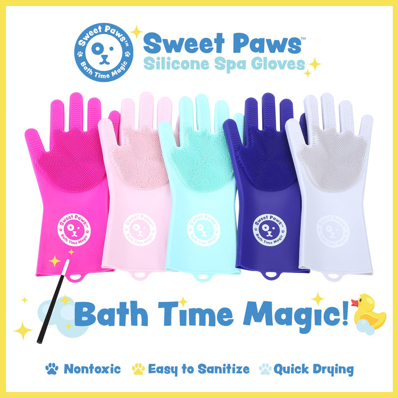 Sweet Paws Silicone Spa Dog & Cat Bathing & Grooming Gloves, 2 Count, Reversible, Nontoxic, & Easy to Clean, Thousands of Massaging Micro-bristles to Pamper your Pet - Newport Navy - PawsPlanet Australia