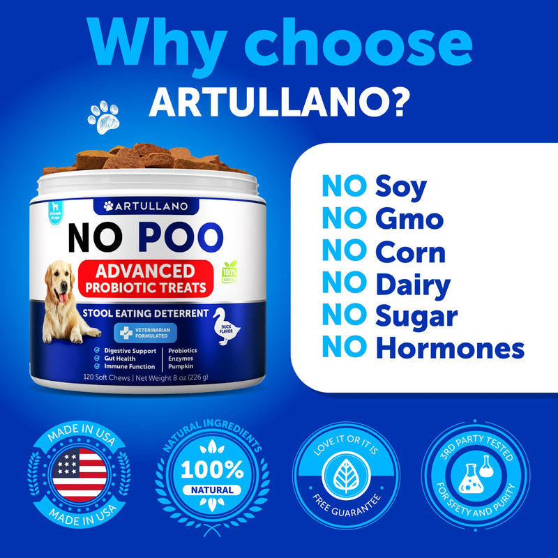 No Poo Chews for Dogs - Coprophagia Stool Eating Deterrent for Dogs - Prevent Dog from Eating Poop - Stop Eating Poop for Dogs with Probiotics & Digestive Enzymes - Forbid for Dogs No Poo Treats 120 Treats