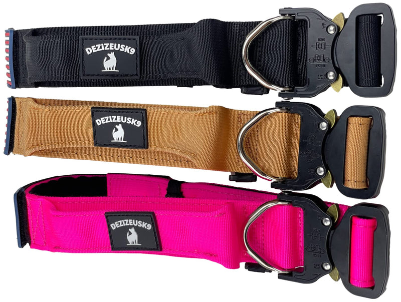 Tactical Dog Collar with Handle - 1.5 Inch Thick Heavy Duty Nylon, Military Style Metal Quick Release Buckle & Integrated D-Ring, for Medium & Large Dogs – Includes USA Flag On Customizable Name Plate adjustable 20-28 inches PINK 20-28 inch