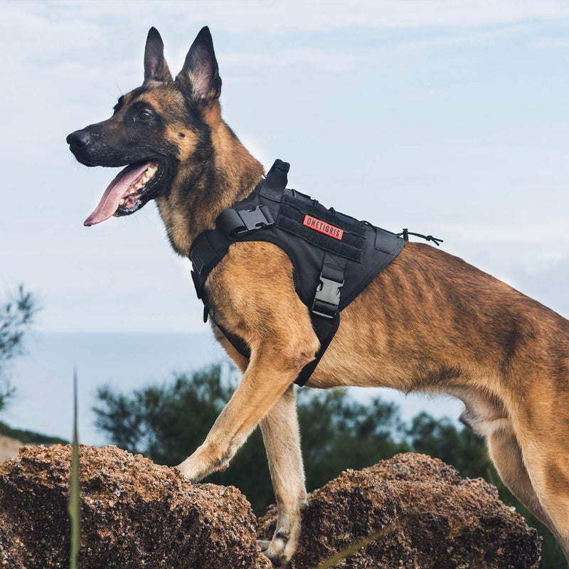 OneTigris Tactical Dog Harness - Fire Watcher Comfortable Patrol Vest (Black, Large) L Black