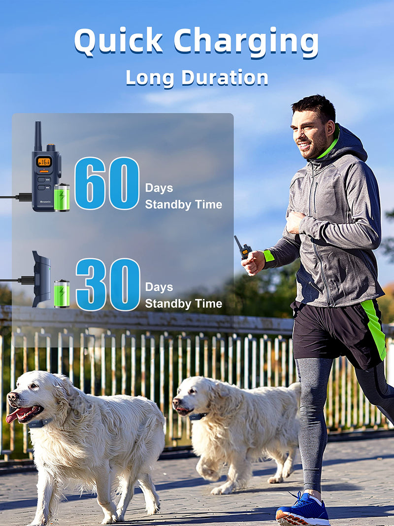 Bousnic Dog Training Collar with Remote - 4000ft Waterproof Dog Shock Collars 2 Dogs for Large Medium Small Dogs Rechargeable E Collars for Dogs Training with Beep Vibration Humane Shock(1-16) Mode Navy blue - PawsPlanet Australia