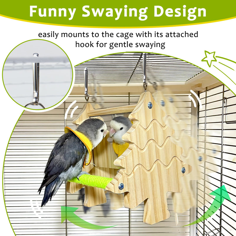 Bird Mirror Toy Perch, 2-Sided Hd Parakeet Mirrors & 2 Cotton-Wrapped Perches for Multiple Birds, Wooden Frame Hanging Parrot Swing for Cage, Safe No Sharp Edges Bird Toy for Budgie Lovebird Cockatiel - PawsPlanet Australia