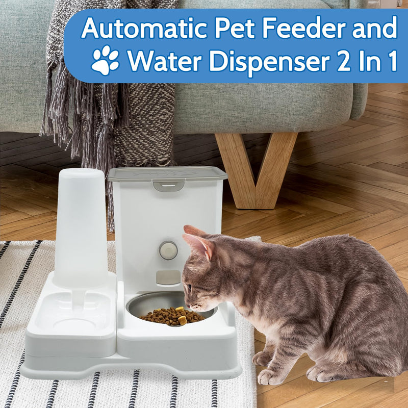 kathson Automatic Cat Food Dispenser,Cat Food and Water Dispenser Set Gravity Water Bowl Automatic Pet Feeder and Water Dispenser 2 in 1 for Cats and Small Dogs（Stainless Steel Model） - PawsPlanet Australia