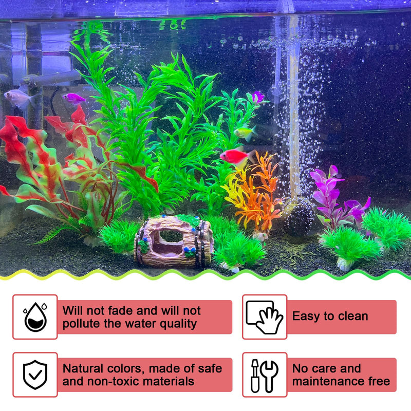FUNOJOY Broken Barrel Fish Tank Decor - 11pcs Artificial Plants Aquarium Accessories Fish Tank Ornaments for Betta Fish Cave Hide Tank Decorations A-1 - PawsPlanet Australia