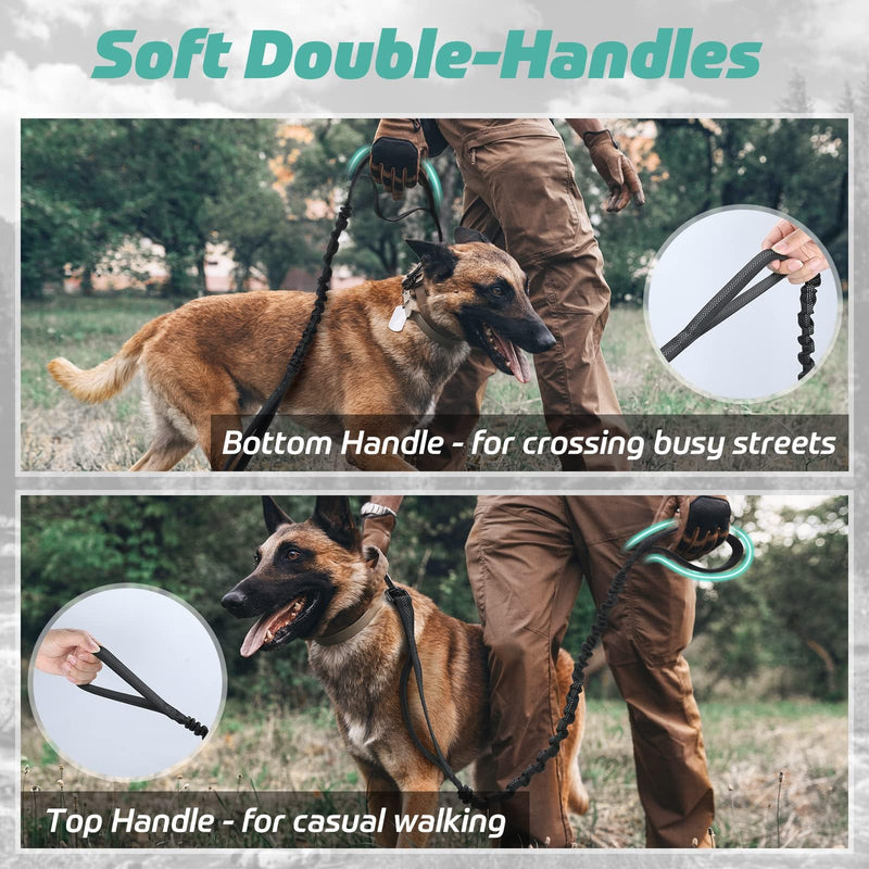 Rabbitgoo Bungee Dog Lead for Medium and Large Dogs, Anti Pull Tactical Leash with 2 Padded Traffic Control Handles for Training and Walking, Quick Lock and Release, Black, 114-158cm 114-158 cm (Pack of 1) - PawsPlanet Australia