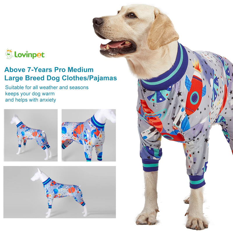 LovinPet Dog Pjs, Wound Care, Surgery Recovery Clothes, Large Pitbull Pajamas, Lightweight Stretchy Jersey Knit, Galaxy World Gray Print, Big Dog Jammies,UV Protection, Pitbull Pajamas, Pet PJ's, 2XL XX-Large Multi-colored - PawsPlanet Australia