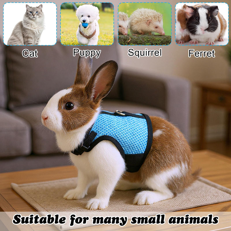 Bunny Harness and Leash Set, Adjustable Breathable Mesh Rabbit Vest with Double Buckles, Escape Proof Walking Training for Kittens, Rabbits, Ferrets, Guinea Pigs, Small Pets, Light Blue, Size M - PawsPlanet Australia