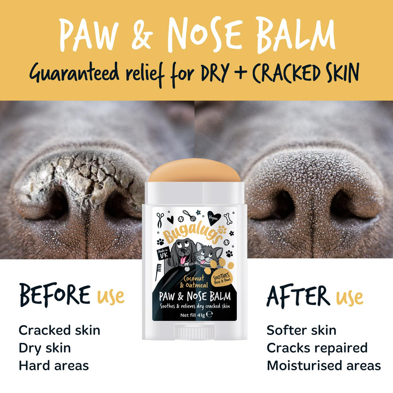 BUGALUGS Dog nose balm, Natural lick safe Paw balm for dogs contains Oatmeal, Dog paw cream Vegan formula nose balm for dogs helps and soothes itchy skin(Coconut & Oatmeal 41g) Coconut & Oatmeal 41g