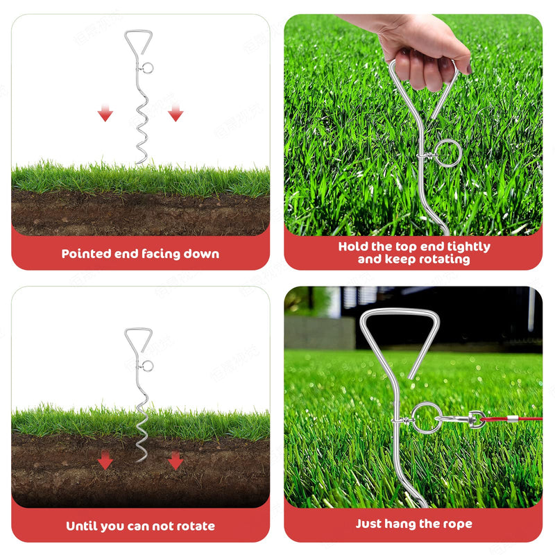 Dog Tie Out Cable and Stake, 16FT Outdoor Dog Stake for Yard Training, Running, Hiking,Camping, 16 Inch Heavy Duty Dog Anchor Spiral Stake for Small to Medium Dogs(Red) red-16FT - PawsPlanet Australia
