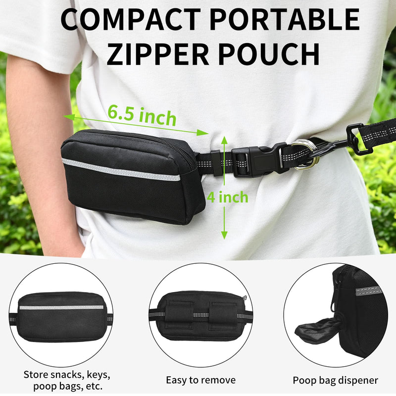 Hands Free Dog Leash with Zipper Pouch, Retractable Bungee Waist Leash with Dual Padded Handles & Waist Belt Fanny Pack for Medium & Large Dog Training Walking Running Hiking Jogging (Green) Green - PawsPlanet Australia
