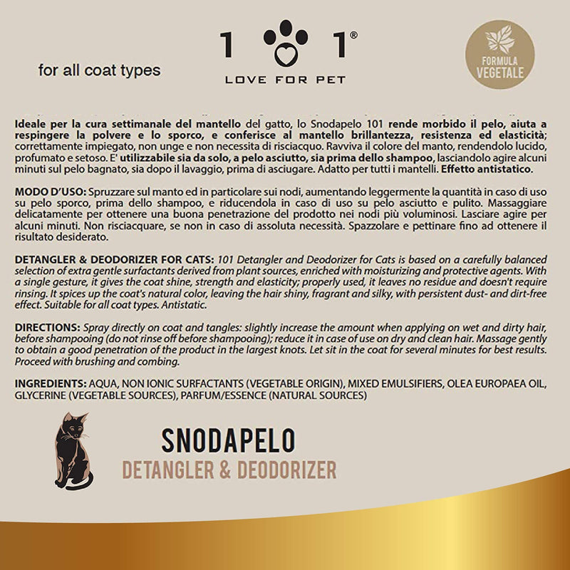 Natural Detangling Spray for Cats, 250 ml - Loosens and Softens Knots - Does not require rinsing - Grooming Spray and Hair Detangler Conditioner - Suitable for all coat types, Linea 101 - PawsPlanet Australia