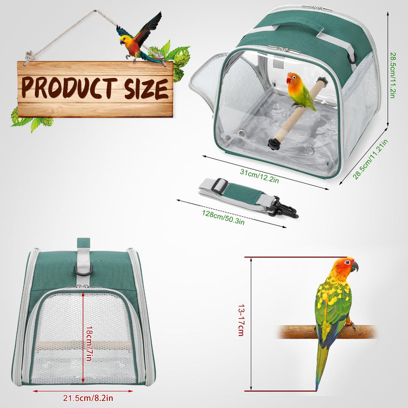Suertree Small Bird Carrier, Large Window Travel Cage with Stand and Easy Clean Tray for Parrot Parakeet Cockatiels, Lightweight and Portable, Green