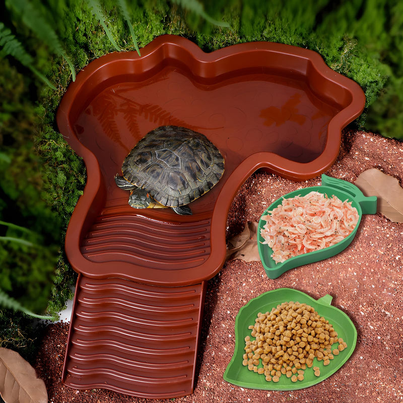 5 Pack Tortoise Water Bowl Set Reptile Bathing Pool with Ramp Leaf and Mango Shaped Reptile Food Dishes Tortoise Habitat Accessories for Turtle Lizards,Snake Feeding, Bathing, Soaking - PawsPlanet Australia