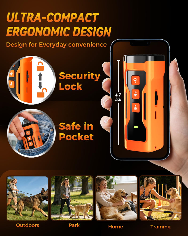 Dog Bark Deterrent Devices, 6 Modes 3X Ultrasonic Anti Barking Device for Dogs, 33 FT Range Barks No More Indoors Neighbor Outdoors with Flashlight,Dog Training Device Small Orange