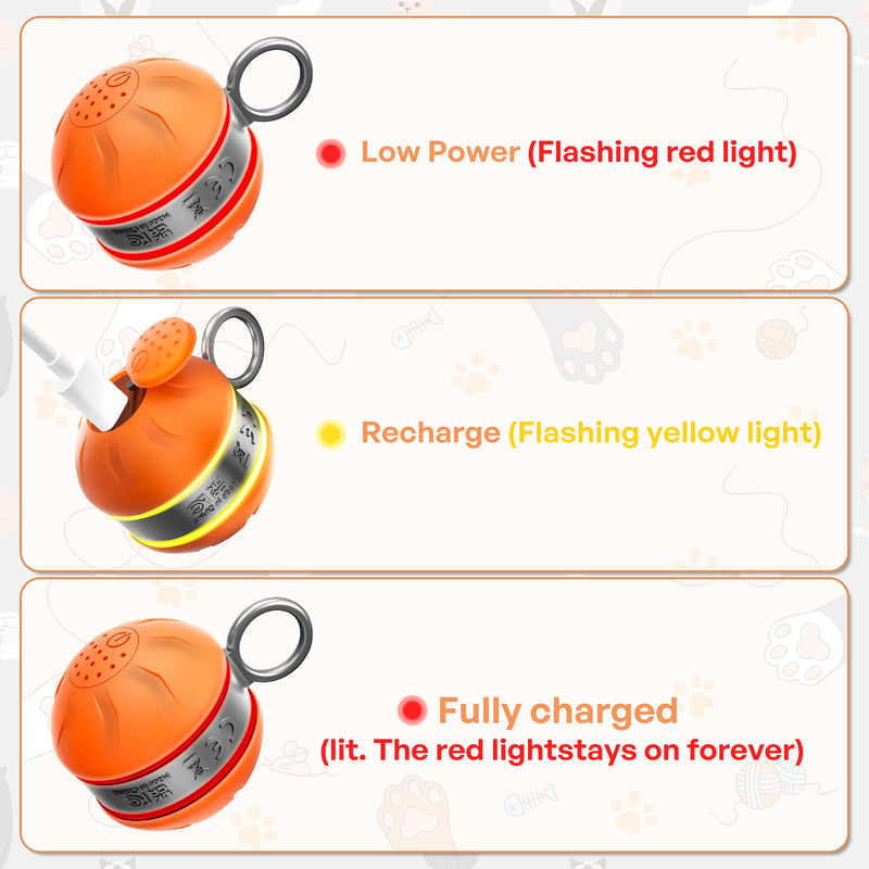 Speedy 2.0 Tail Interactive Cat Toys for Bored Indoor Adult Cats with 3 Tails,Automatic Cat Toy Ball Self Moving Chirping,Smart Kitten Rechargeable Cat Ball for Enrichment Exercise Essentials(Orange) Orange - PawsPlanet Australia