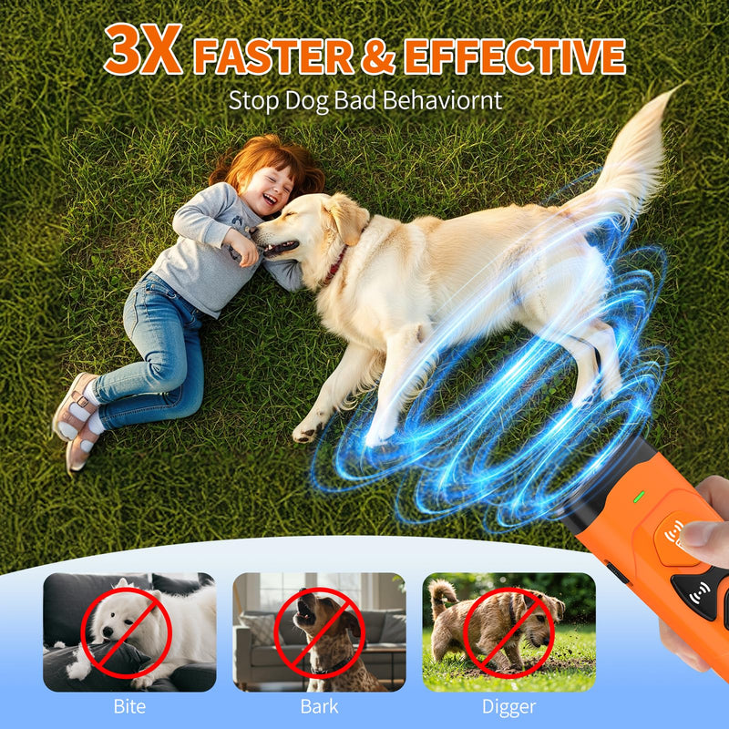 Stop Dog Barking - Safe Ultrasonic Trainer, 2025 Upgrade Anti Barking Device 30FT Range, Adjustable Portable & Rechargeable 3X Ultrasonic Bark Deterrent for Own or Neighbor’s Dog - Indoor&Outdoor Orange - PawsPlanet Australia