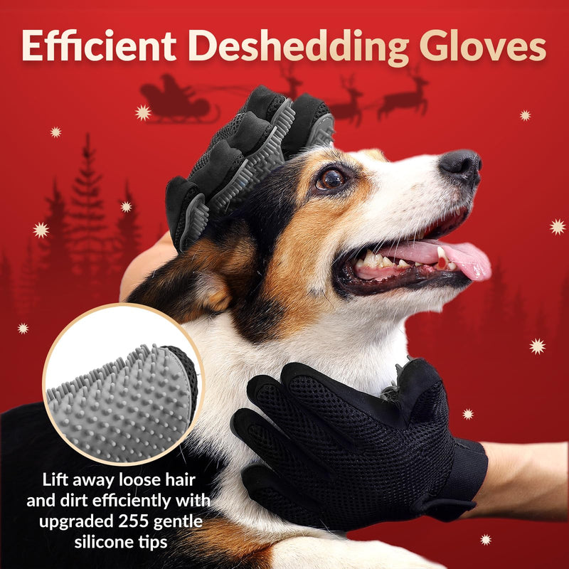 Upgrade Version Pet Grooming Glove - Gentle Deshedding Brush Glove - Efficient Pet Hair Remover Mitt - Enhanced Five Finger Design - Perfect for Dog & Cat with Long & Short Fur - 1 Pair (Gray) Gray-1 Pair