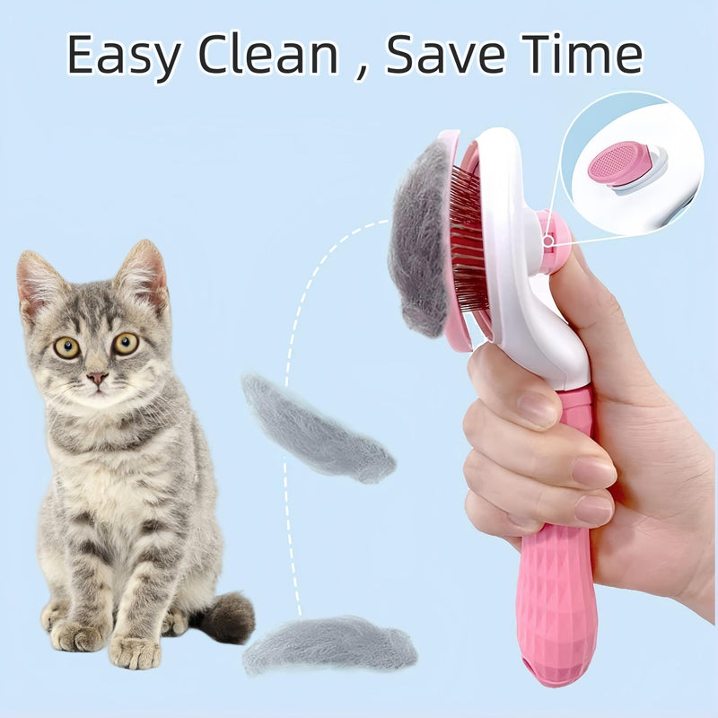 Cat hair brush, pet grooming brush for dogs and cats, self-cleaning, removing loose hair and tangles (Pink) Pink - PawsPlanet Australia