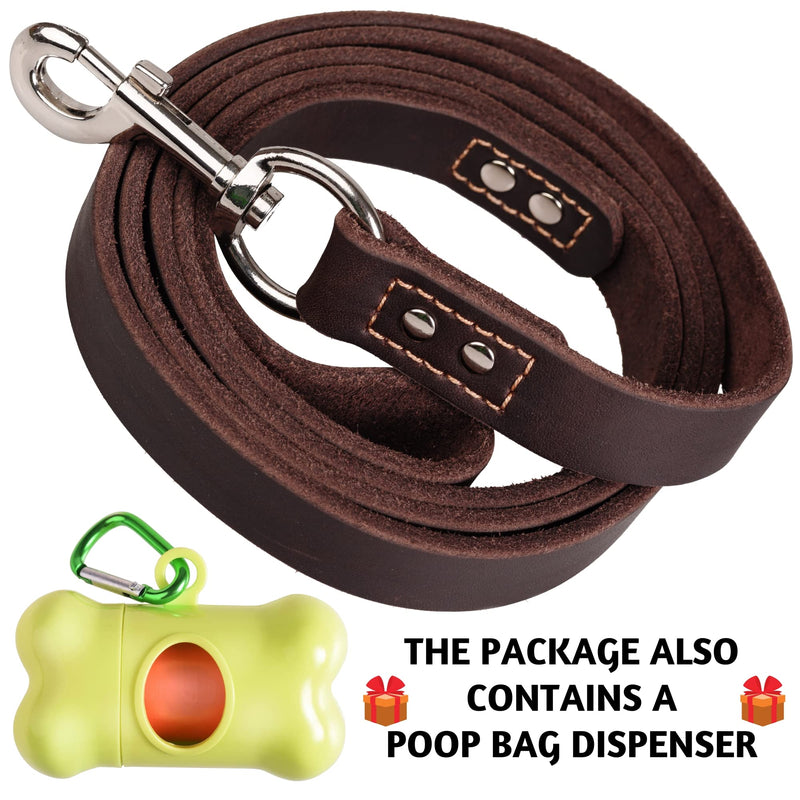 ADITYNA Leather Dog Leash 6 ft x 3/4 inch - Soft, Strong, Heavy Duty for Large & Medium Breeds - Dog Lead for Walking, Training, Hiking and Running (Brown) L - 6 ft x 3/4 inch Brown - PawsPlanet Australia